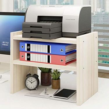 Imagem de FTOQWZXV Suporte de impressora, suporte de impressora a laser, copiadora, scanner, prateleira com organizador de papel de mesa de madeira para casa, escritório, prateleira de impressora Riser ()