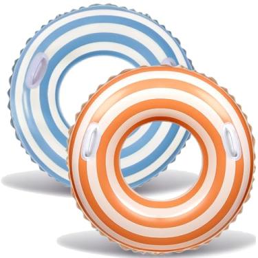 Imagem de ONEPTY Boias De Piscina Listradas Para Adultos, 2 Peças, Boias Infláveis Para Piscina, Jangada Para Festa Aquática, Espreguiçadeira De Praia Grande Para Verão, Suprimentos Para Festa (120#, Vários P