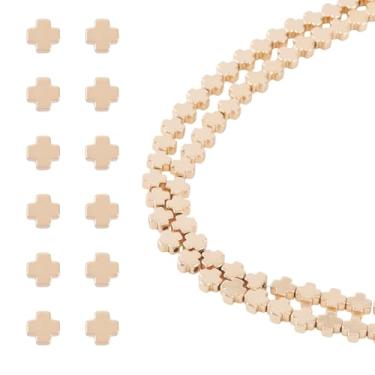 Imagem de Cheriswelry 2 fios de contas cruzadas banhadas a ouro hematita não magnético vintage crucifixo espaçadores soltos 4 x 3,5 mm para fabricação de joias, pulseira, colar, brinco, suprimentos (101 peças