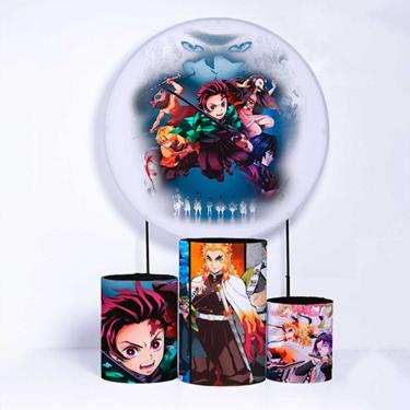 Imagem de Kit Painel de Festa Redondo de 1,50m e Trio de Cilindros Demon - Fera Print