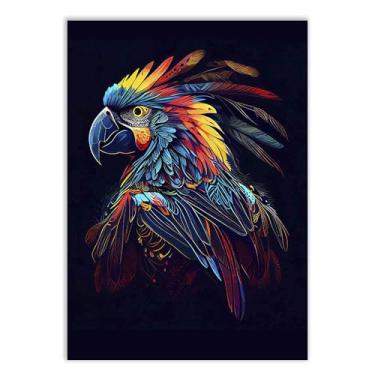 Imagem de Placa Decorativa Arara Ilustração Azul Animais Aves Quarto Sala Decoração Poster