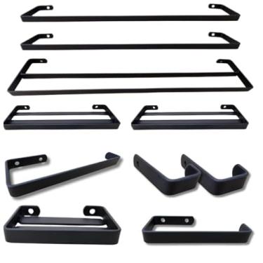 Imagem de Kit Completo Assessórios Para Banheiro Preto Toalheiro Duplo Saboneteira Porta Shampoo Anti-Ferrugem