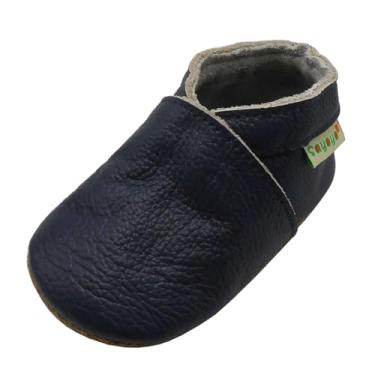 Imagem de SAYOYO Mocassins infantis com sola macia para bebês pré-andadores antiderrapantes, Azul marinho, 12-18 Months Toddler