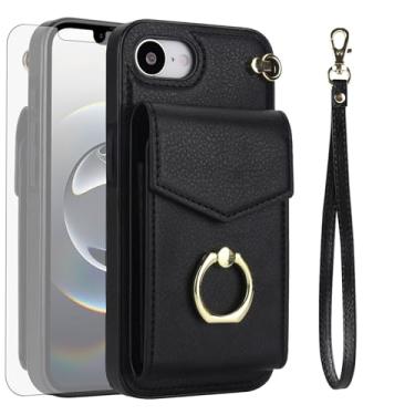 Imagem de Asuwish Capa de telefone para iPhone 16e/SE 2025/SE 4 capa carteira com protetor de tela de vidro temperado e anel de bloqueio RFID porta-cartão celular i Phone16e i16e 16 e SE4 4ª geração 16eCase