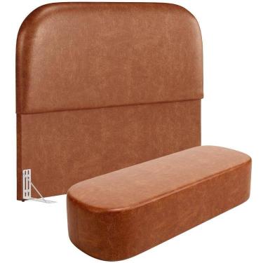 Imagem de Cabeceira Cama Box King 195cm Lanna Com Puff Recamier Doha W01 Couríssimo Camel - Lyam Decor