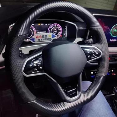 Imagem de LYBQFZ Capa de volante de carro faça você mesmo em couro de fibra de carbono, para Volkswagen VW Atlas Golf 8 Mk8 Jetta Passat B9 Tiguan Sharan Interior do carro