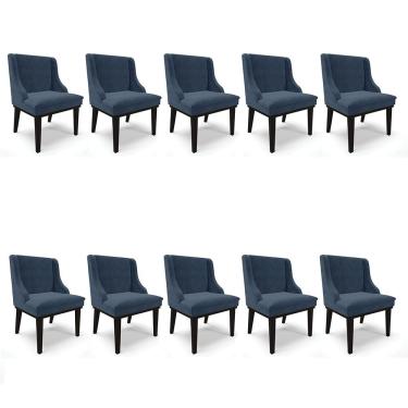 Imagem de Kit 10 Cadeiras De Jantar Suede Azul Marinho Base Madeira