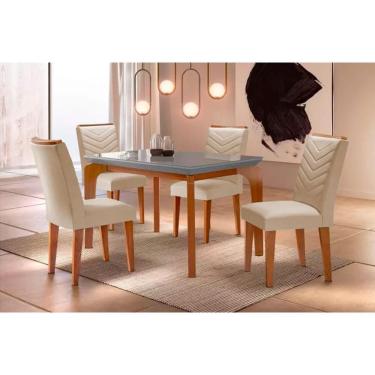 Imagem de Sala de Jantar Completa Londrina 120Cm + 4 Cadeiras Londrina Imbuia Veludo Creme