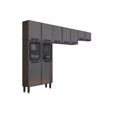 Imagem de Kit De Cozinha Modulada 3 Peças Estilo (2 Armários + 1 Paneleiro) Cpt90 Cinza/Grafite - Bertolini