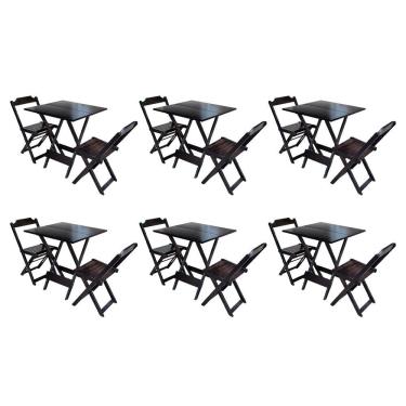 Imagem de Kit 6 Conjuntos De Mesa Dobravel Com 2 Cadeiras De Madeira 70x70 Ideal Para Bar E Restaurante - Taba