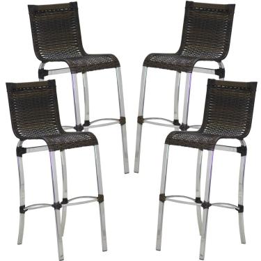 Imagem de Kit 4 Banquetas Em Alumínio E Fibra Sintética Jk Trama Pedra Ferro