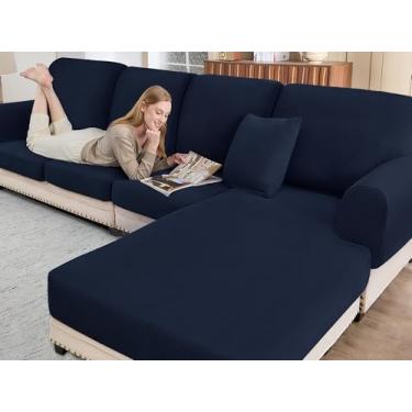 Imagem de BT.WA Capas de sofá seccionais para almofada de sofá em forma de L, capas de almofada de sofá macias laváveis (1 peça para assento de sofá ou encosto, azul marinho)