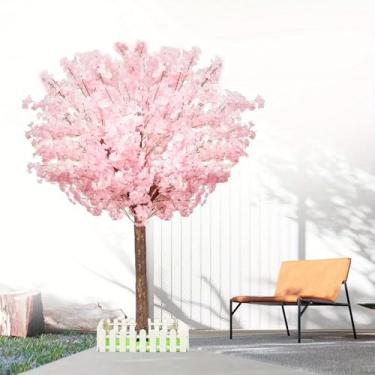Imagem de 1 árvore de cerejeira artificial feita à mão na cor rosa claro para decoração interna e externa de família, escritório, festa e casamento (1,2 m de altura/1,2 m)