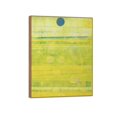 Imagem de MUHJDYC Imagem famosa em tela de Max Ernst - Impressões de arte de parede abstrata - Pintura de arte em moldura de madeira para decoração de quarto de sala de estar (sol azul marinho amarelo) 40 x 50