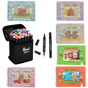 Imagem de Kit Livro de Colorir + Canetas Touch Marker com Estojo Marcador Ponta Dupla Profissional à Base de Álcool para Desenho, Pintura, Lettering, Sketch (Livro + Estojo 36 Canetas)