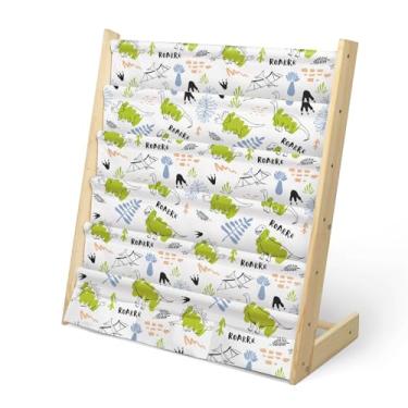 Imagem de wooshwa Estante Infantil Wooshwa, 5 Níveis, Organizador De Brinquedos E Livros Madeira, 3 Bolsos, Suporte Para Bebês Com Mangas Profundas Quarto Meninos, Sala Jogos, Berçário (Dinossauro Verde)