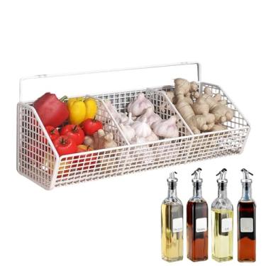 Imagem de Cesta De Armazenamento Para Parede,Cesto De Batata Com 3 Divisórias | Organizador Multiuso De Parede Economiza Espaço, Para Alho, Gengibre, Batata E Despensa