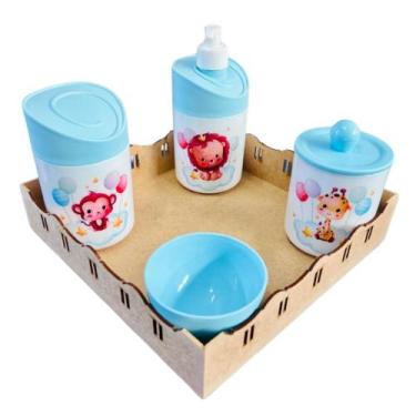Imagem de Kit Higiene Baby Safari Menino e Menina c/bandeja em MDF - Dóia Kids, 