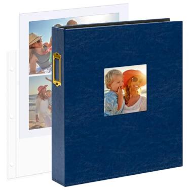 Imagem de Vienrose Álbum De Fotos Grande Com 3 Argolas Para Scrapbooking, Capa Couro, Álbuns Recortes Em Branco, 50 Capas Plástico, 100 Páginas Casamento, Bebê, Família, Aniversário (Azul Marinho)