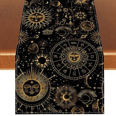 Imagem de Rvsticty Toalha De Mesa Com Decoração Tabuleiro Ouija Linho, Astrológica, Lua Oculta, E Suprimentos Para Cozinha Doméstica - 13 X 72''