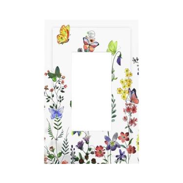Imagem de Flower Butterfly 1 Gang Single Rocker Light Switch Covers Rústico Selvagem Floral Tomada Placa de Parede Placa Decorativa GFCI para Banheiro Quarto