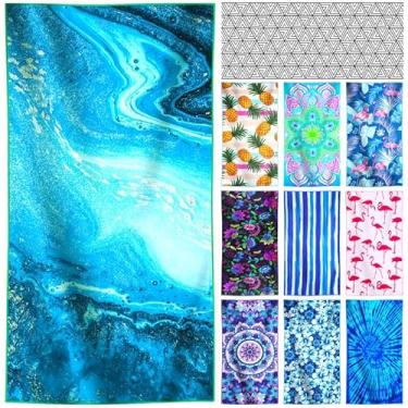 Imagem de Toalha de praia leve de microfibra toalhas absorventes sem areia de secagem rápida - fina, compacta e grande para piscina, praia, acampamento, viagem. Pacote fácil de acessórios essenciais de férias