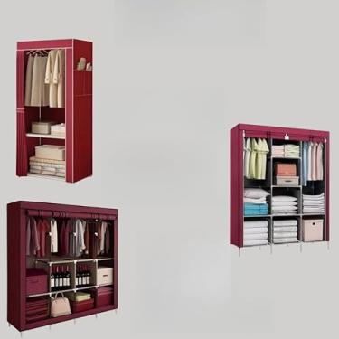 Imagem de Guarda Roupa Dobrável Organizador De Roupas Armário Grande(VINHO,CASAL)