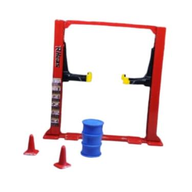 Imagem de simhoa Diorama 1/64 Ferramentas de reparo de garagem de carro Tambor de óleo Reparo de estrutura Elevador de carro Exibição de cena Modelo Cones de trânsito, Elevação Da Cor Vermelha