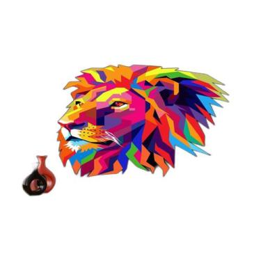 Imagem de Papel De Parede Animais Leão Rosto Arte Cores 3,5M Anm476 - Você Decor