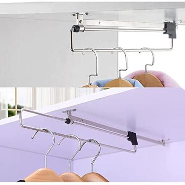 Imagem de YTAINAGN Trilho de roupas para guarda-roupa, guarda-roupa, cromado, retrátil, roupas, cabide de cortina, cabide de toalha, cabide de armário, trilho extensível, rack de armazenamento de roupas (tamanho : 40 cm)