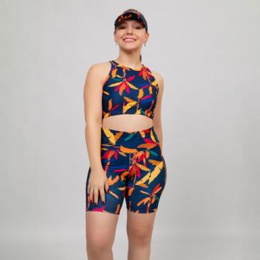 Imagem de Conjunto Top Cropped com Bojo + Short Praia Fitness + Brinde Viseira E