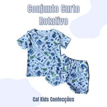 Imagem de Conj. Camisa/Short Curto Canelado Estampa Rotativa Masculino 100% Algo