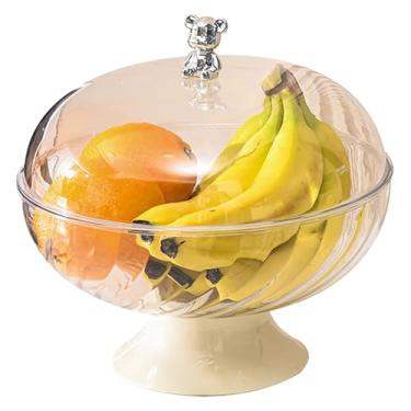 Imagem de Cesta de frutas, fruteira com tampa, tigela grande de 24 x 24 cm, cesta transparente com orifícios de drenagem, pedestal decorativo para balcão de cozinha, grande, transparente