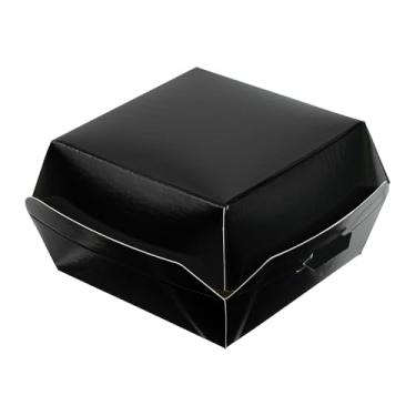 Imagem de Restaurantware Mini caixas de hambúrguer de 7 x 7 x 5 cm, 100 recipientes de alimentos em concha – tampa articulada, caixas descartáveis de papel preto para aperitivos ou sobremesas, sliders ou