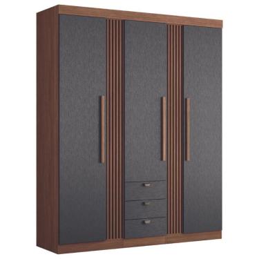 Imagem de Guarda Roupa Solteiro 3 Portas Ripado Lens Jatobá Grafite