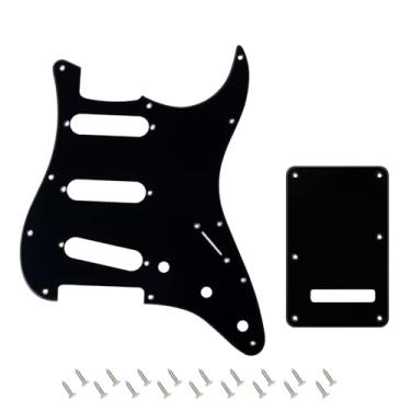Imagem de Banworks 1 Ply Strat SSS Pickguard Placa de arranhão com 11 furos com placa traseira Conjunto de capa Tremolo Tremolo de 6 furos para USA/Mexican Modern Style Standard Stratocaster ST JT/HB-08 Preto