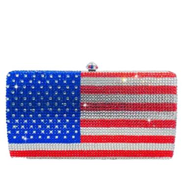 Imagem de Boutique De FGG Bolsas Clutch de Cristal com Bandeira Nacional para Noite e Bolsas de Mão para Mulheres Festas Formal Strass, Americana nº 2, Small