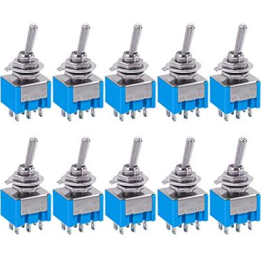 Imagem de Taiss 10Pcs Dpdt Mini Toggle Switch 6 Pinos 2 Posições On/On Miniature Toggle Switch 6A 125Vac Toggle Switch Mts-202