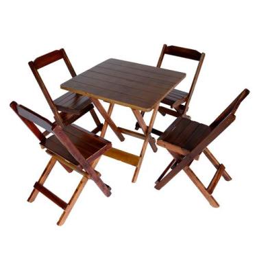 Imagem de Jogo Conjunto 1 Mesa 60x60cm e 4 Cadeiras Bar Dobrável em Madeira Maci