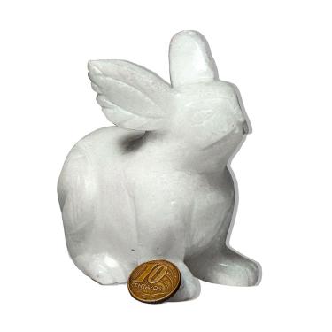 Imagem de Escultura Coelho Esculpido Dolomita Branca 570g 12cm Tipo B