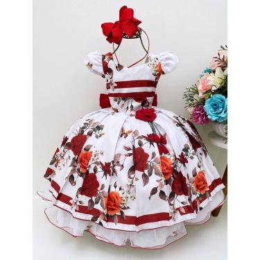 Imagem de Vestido Infantil Vermelho Floral Aplique Flor Luxo FLoristas Sku: 2756VM Categoria: BELLA CHILD 4 ao 16VESTIDOS 4 ao 16 Marca: Bella Child