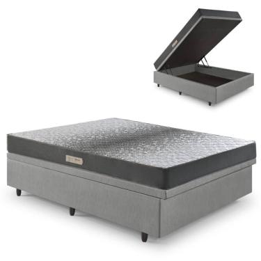 Imagem de Cama Baú Casal 138x188 Courino Linho Cinza com Dual Firm Espuma Ecoflex