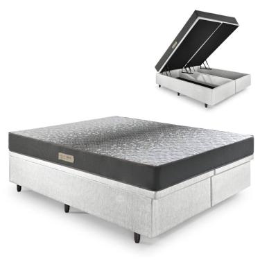 Imagem de Cama Baú Queen 158x198 Courino Linho Branco com Dual Firm Espuma Ecoflex