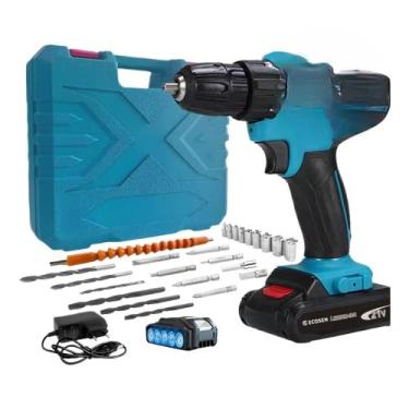 Imagem de Parafusadeira/Furadeira 21V C/Kit Maleta COM DUAS BATERIAS Kit de 28pcs (Azul-2Baterias-Maleta(28PCS))