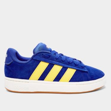 Imagem de Tênis Couro Adidas Grand Court Alpha Masculino, Azul, Amarelo, 37