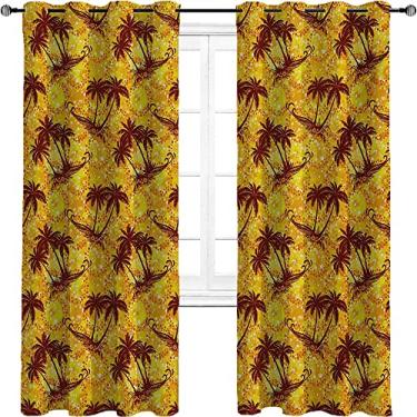 Imagem de Cortinas blackout Havaí – Cortinas de quarto e sala de estar com isolamento térmico, economia de energia e redução de ruído, trançado de três camadas, L 182 x C 198 cm calêndula e marrom