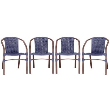 Imagem de 04 Cadeiras Floripa Alumínio Pintura Marrom Trama Original Azul
