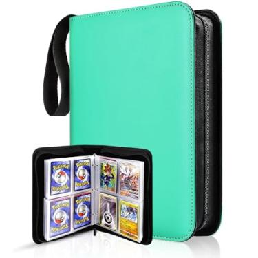 Imagem de AIKESIWAY Pasta Para Cards Colecionáveis Com 4 Bolsos, 400 Bolsos De Pokémon Zíper, 50 Compartimentos Padrão Compatíveis, Esportivos, Jogos - Presente Meninos E Meninas (4 Verde)