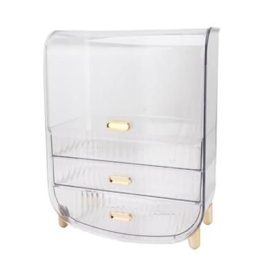 Imagem de KIMISS Organizador de Beleza para Casa e Dormitório - Caixa de Armazenamento de 3 Camadas para Maquiagem, Batons e Máscaras Faciais - Gavetas Impermeáveis ​​com Tampa Anti poeira para Armazenamento