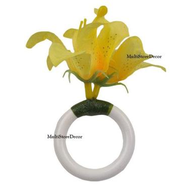 Imagem de KIT 04 Argola Porta Guardanapo Anel Flor de Lírio Amarelo Floral Mesa 